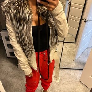 Leather jacket with real fur, size S-M
